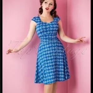Retrolicious Blue and White Fit and Flare Mini Dress